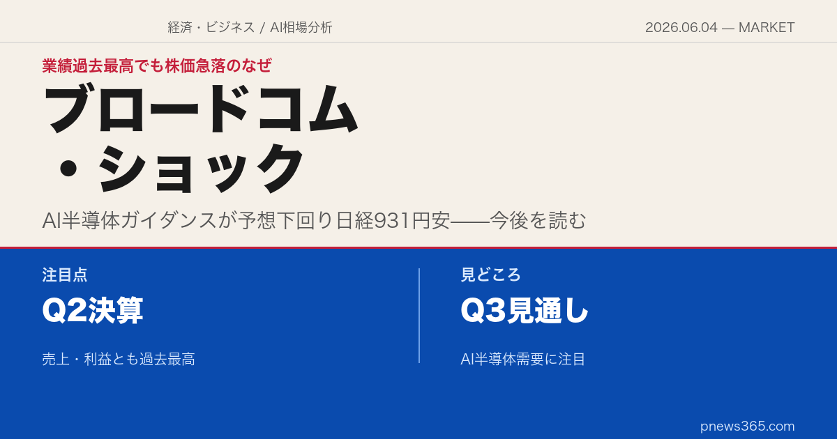 【経済解説】ブロードコム決算で日経931円安——「業績は過去最高」なのになぜ株価が急落したのか