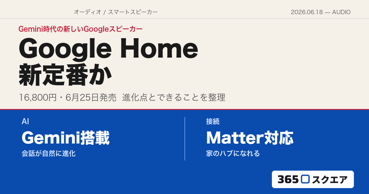 【Google Home スピーカー】Gemini時代の新定番　特徴・進化点・できることを整理