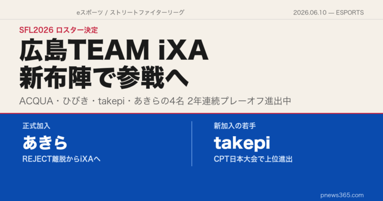 【SFL2026】広島TEAM iXAのロスターが決定——ACQUA・ひびき・takepi・あきらの4名体制、2年連続プレーオフのチームがさらに進化へ