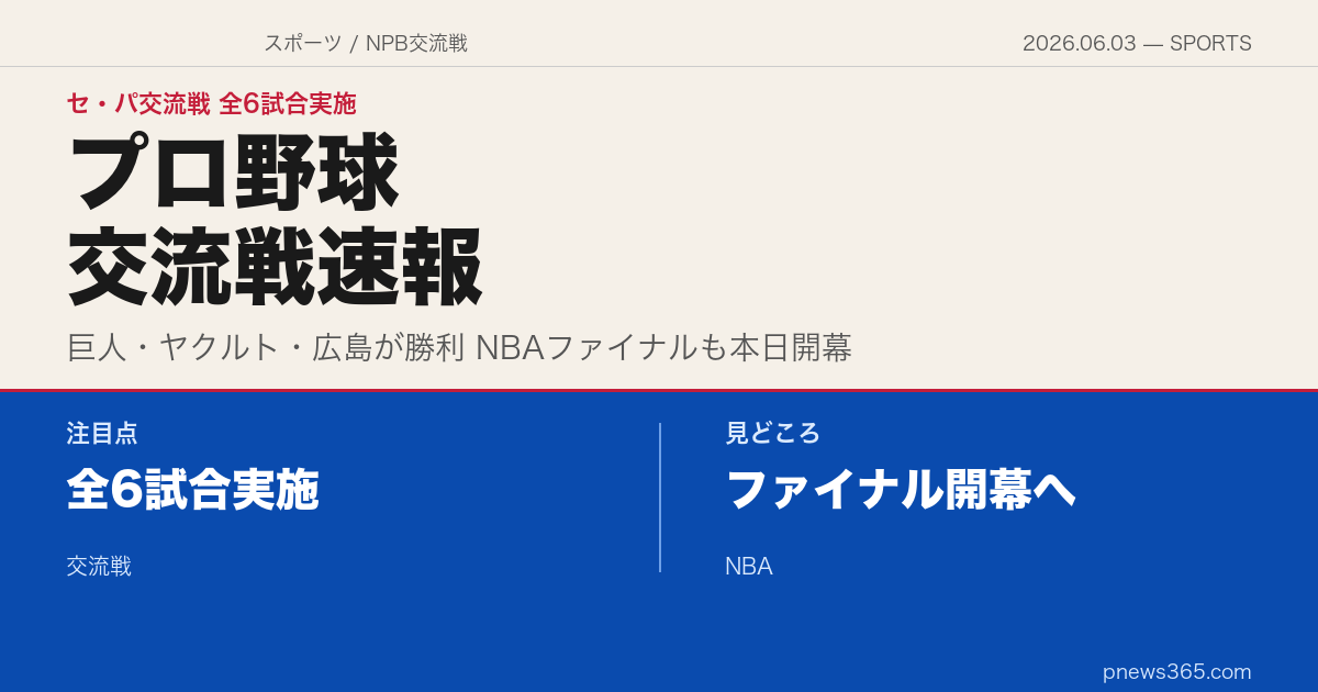 【スポーツスクエア】2026年6月3日——交流戦は全6試合実施、NBAファイナルは本日開幕
