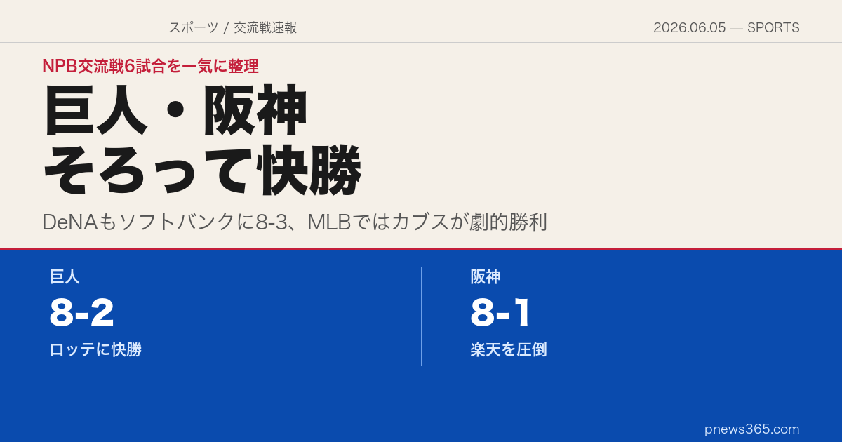 【スポーツスクエア】2026年6月5日——巨人8-2ロッテ、阪神8-1楽天、カブス劇的勝利