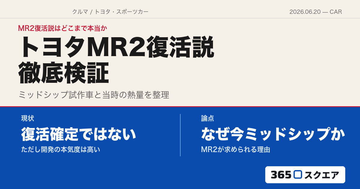 【クルマ】トヨタMR2復活説を検証——ミッドシップ試作車は本物か、なぜ今またMR2が求められるのか