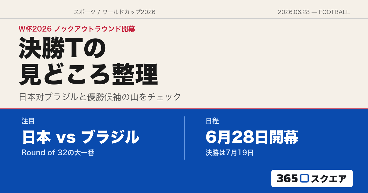 サッカーW杯2026 決勝トーナメント見どころ解説　日本対ブラジル、優勝候補の山、日程を整理